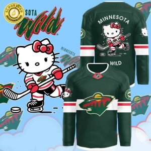2024 Minnesota Wild x Hello Kitty 50th Anniversary Exclusive Jersey, playful design, anniversary edition.