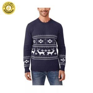 Christmas Sweater Reindeer Snowflakes Knitted Ugly Crew Neck Pullover