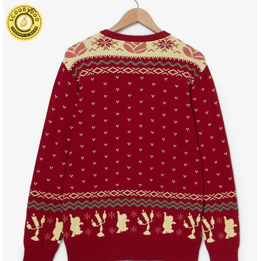 Disney Beauty And The Beast Enchanted Rose Patterned Holiday Sweater Disney Beauty And The Beast Enchanted Rose Patterned Holiday Sweater