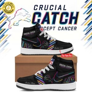 Black Detroit Lions 2024 Nfl Crucial Catch Intercept Cancer Custom Name Air Jordan 1