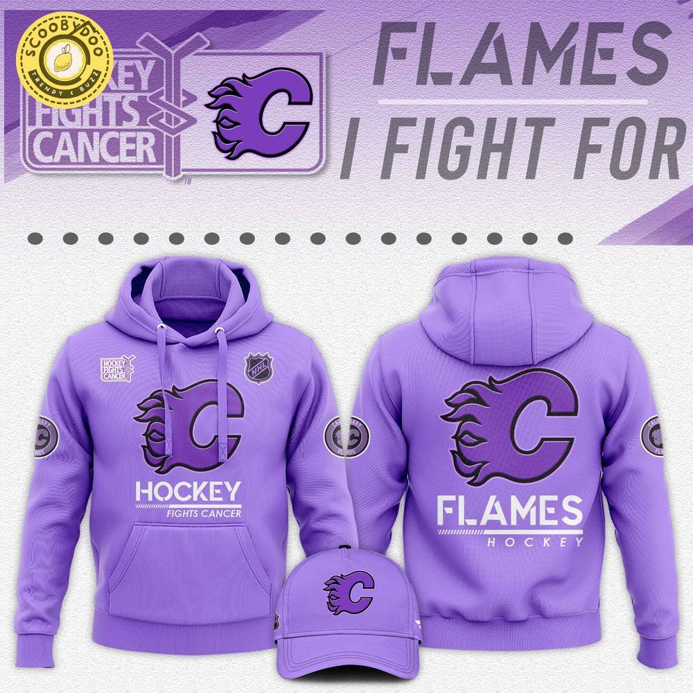 Calgary Flames Hockey Fights Cancer Unisex Hoodie | NHL Cancer Awareness Apparel Calgary Flames Hockey Fights Cancer Unisex Hoodie | NHL Cancer Awareness Apparel