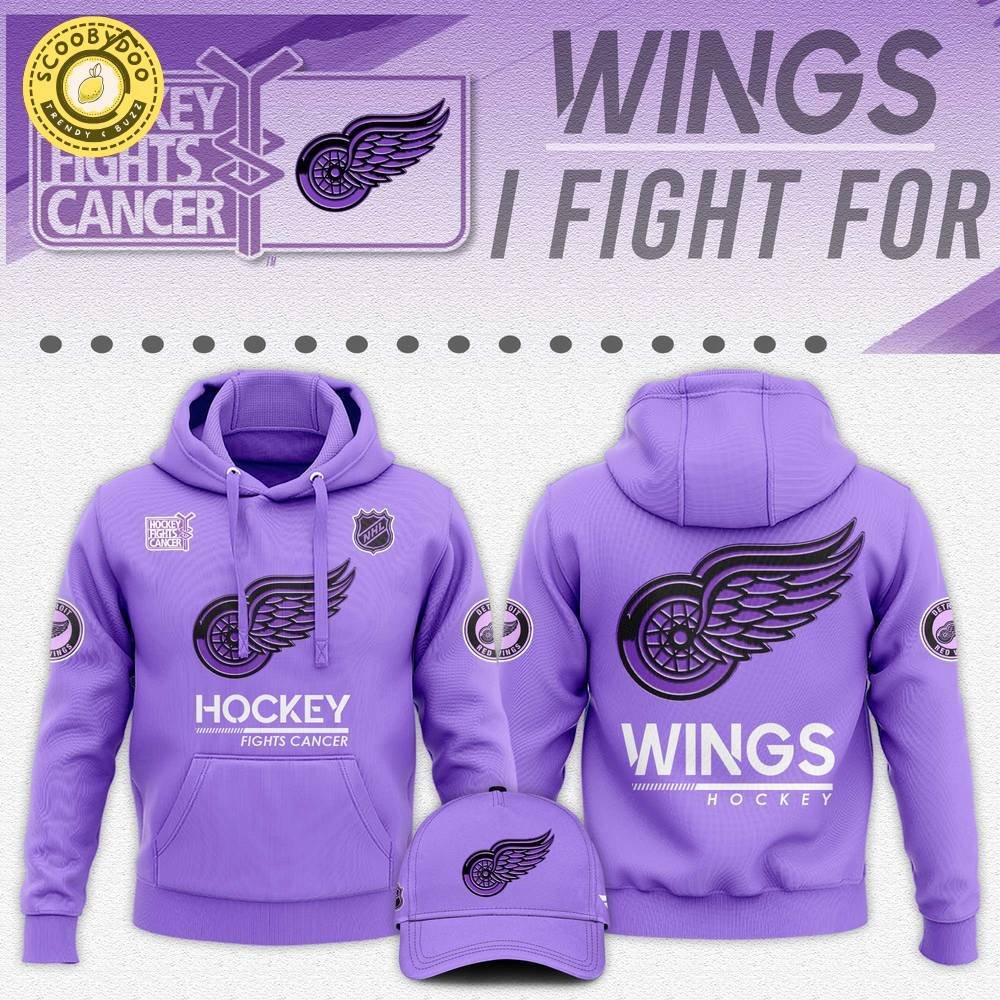 Detroit Red Wings Hockey Fights Cancer Unisex Hoodie | NHL Cancer Awareness Apparel Detroit Red Wings Hockey Fights Cancer Unisex Hoodie | NHL Cancer Awareness Apparel