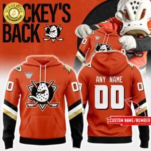 Men’s Anaheim Ducks Orange Home Breakaway Hoodie, home game gear, NHL fashion.
