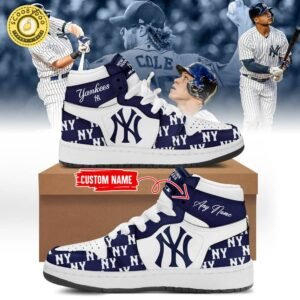 NY Yankees Air Jordan 1 Monogram Print Custom, sports fashion, sneaker culture.