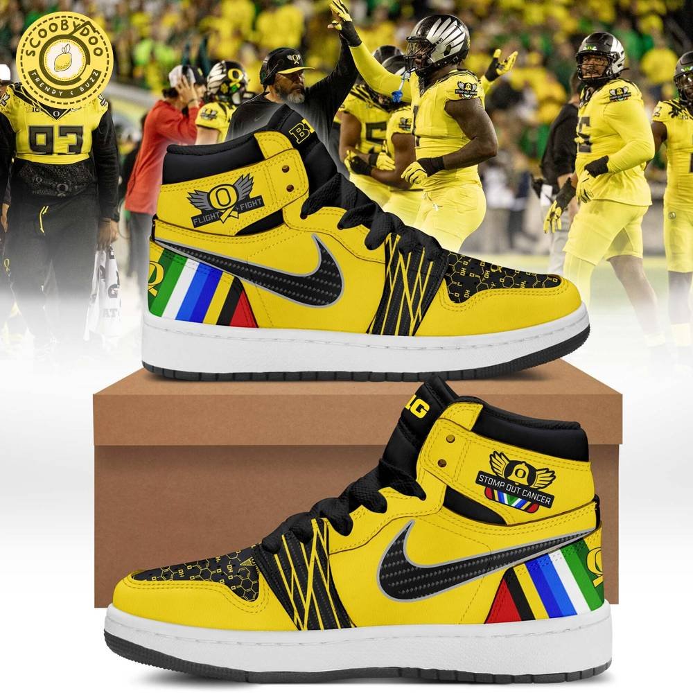 Oregon Football Ducks Cancer Fight Hot Design 2024 Air Jordan 1 Sneaker Shoes Oregon Football Ducks Cancer Fight Hot Design 2024 Air Jordan 1 Sneaker Shoes