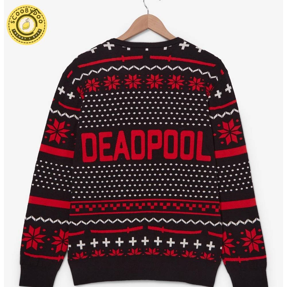 Marvel Deadpool Logo Patterned Holiday Sweater Marvel Deadpool Logo Patterned Holiday Sweater