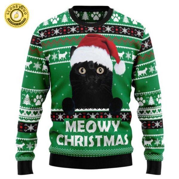 Meowy Black Cat Ugly Christmas Sweater