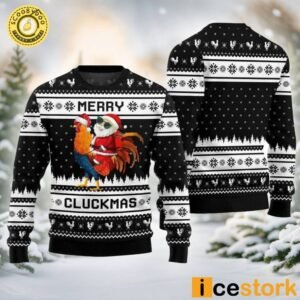 Merry Cluckmas Chicken Ugly Christmas Black Sweater