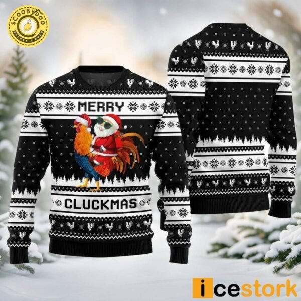 Merry Cluckmas Chicken Ugly Christmas Black Sweater