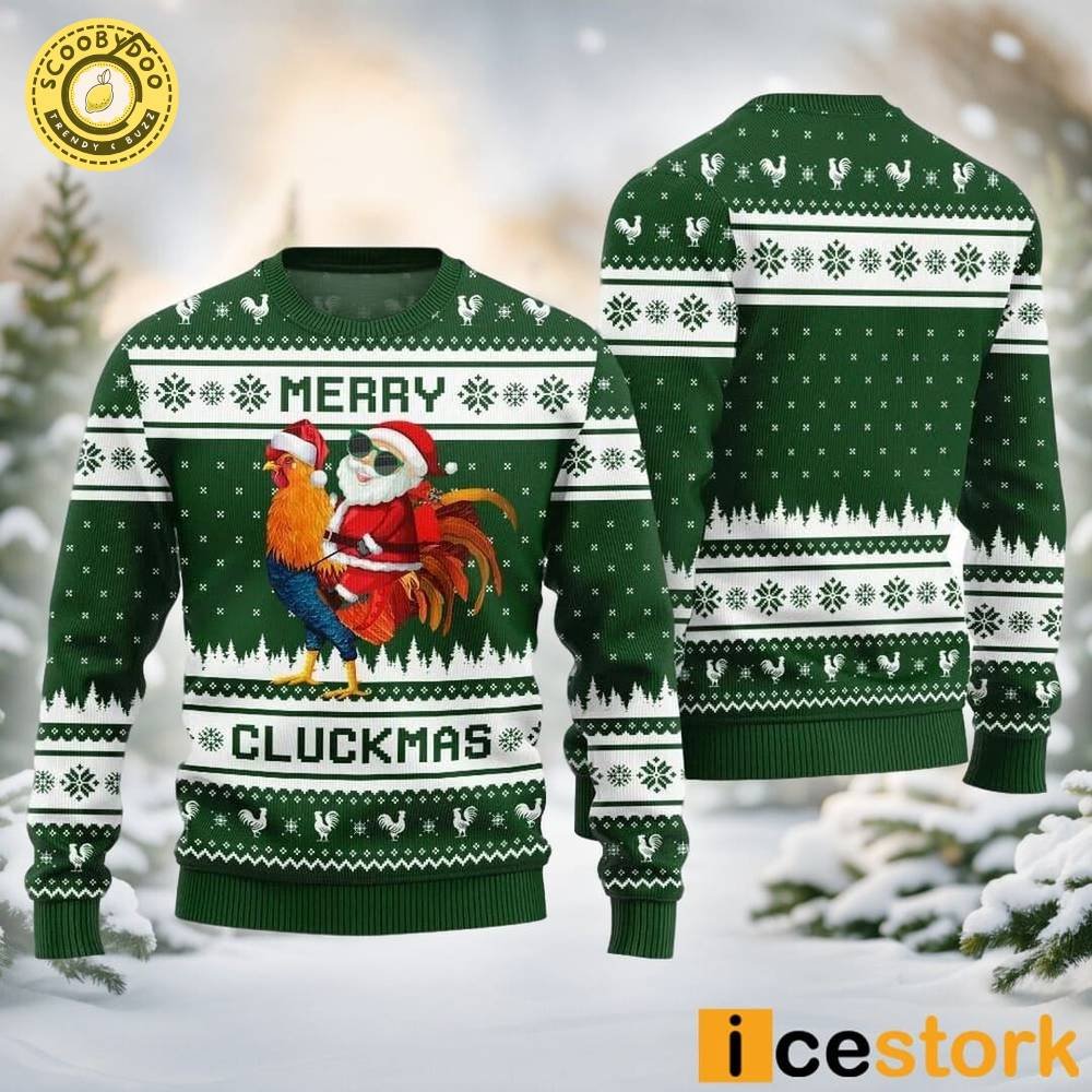 Merry Cluckmas Chicken Ugly Christmas Green Sweater Merry Cluckmas Chicken Ugly Christmas Green Sweater