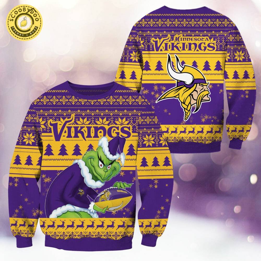 Minnesota Vikings Christmas Grinch Knitted Sweater - Cozy and Fun Team Wear Minnesota Vikings Christmas Grinch Knitted Sweater - Cozy and Fun Team Wear