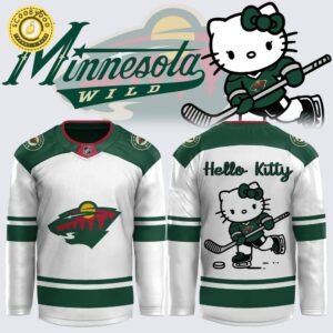 Minnesota Wild X Hello Kitty Jersey 2024, fun collaboration, vibrant design.