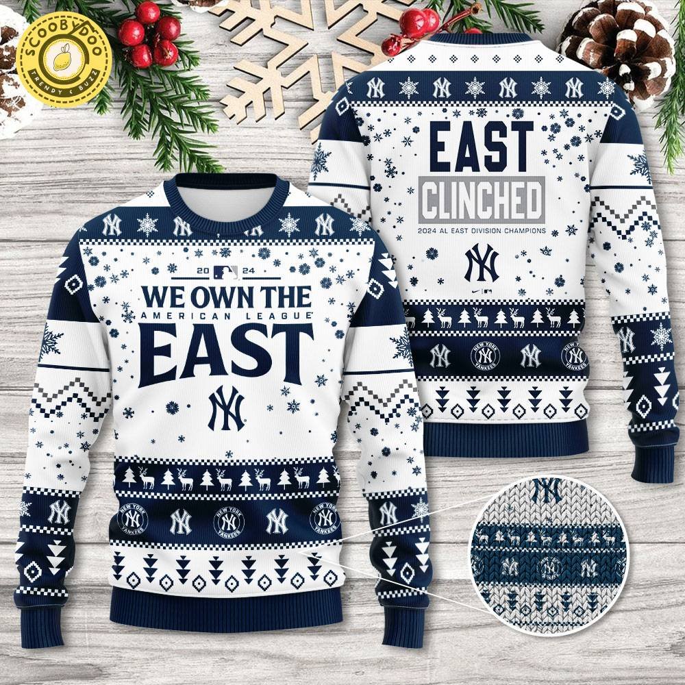 New York Yankees 3D East Clinched 2024 Champion Ugly Sweater New York Yankees 3D East Clinched 2024 Champion Ugly Sweater