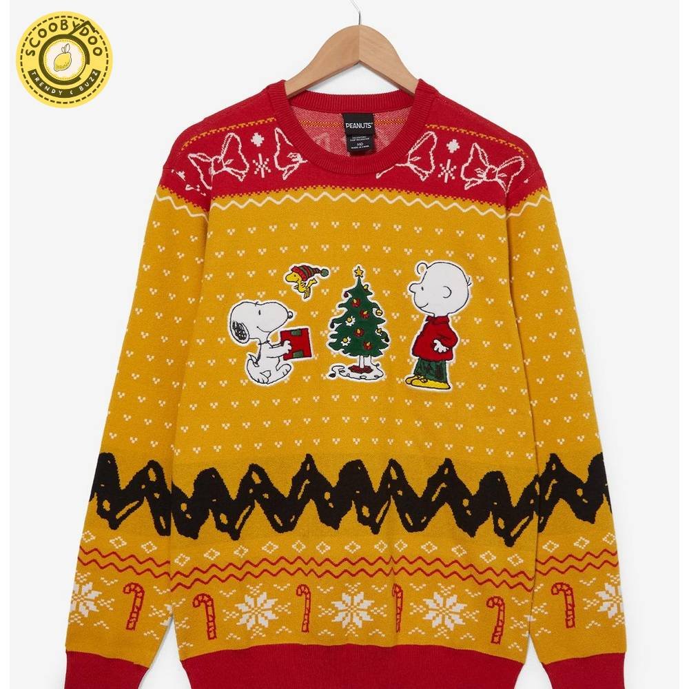 Peanuts Charlie Brown, Snoopy, And Woodstock Embroidered Holiday Sweater Peanuts Charlie Brown, Snoopy, And Woodstock Embroidered Holiday Sweater