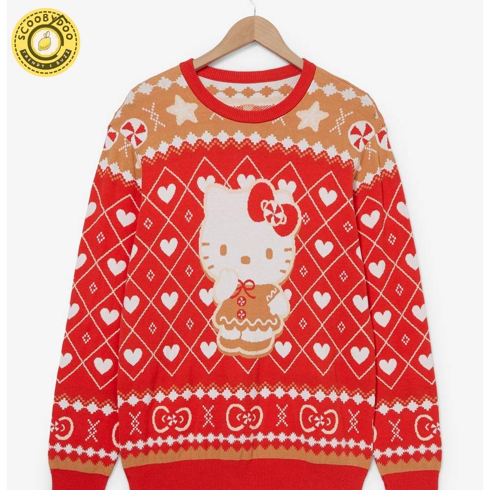 Sanrio Hello Kitty Gingerbread Patterned Holiday Sweater Sanrio Hello Kitty Gingerbread Patterned Holiday Sweater