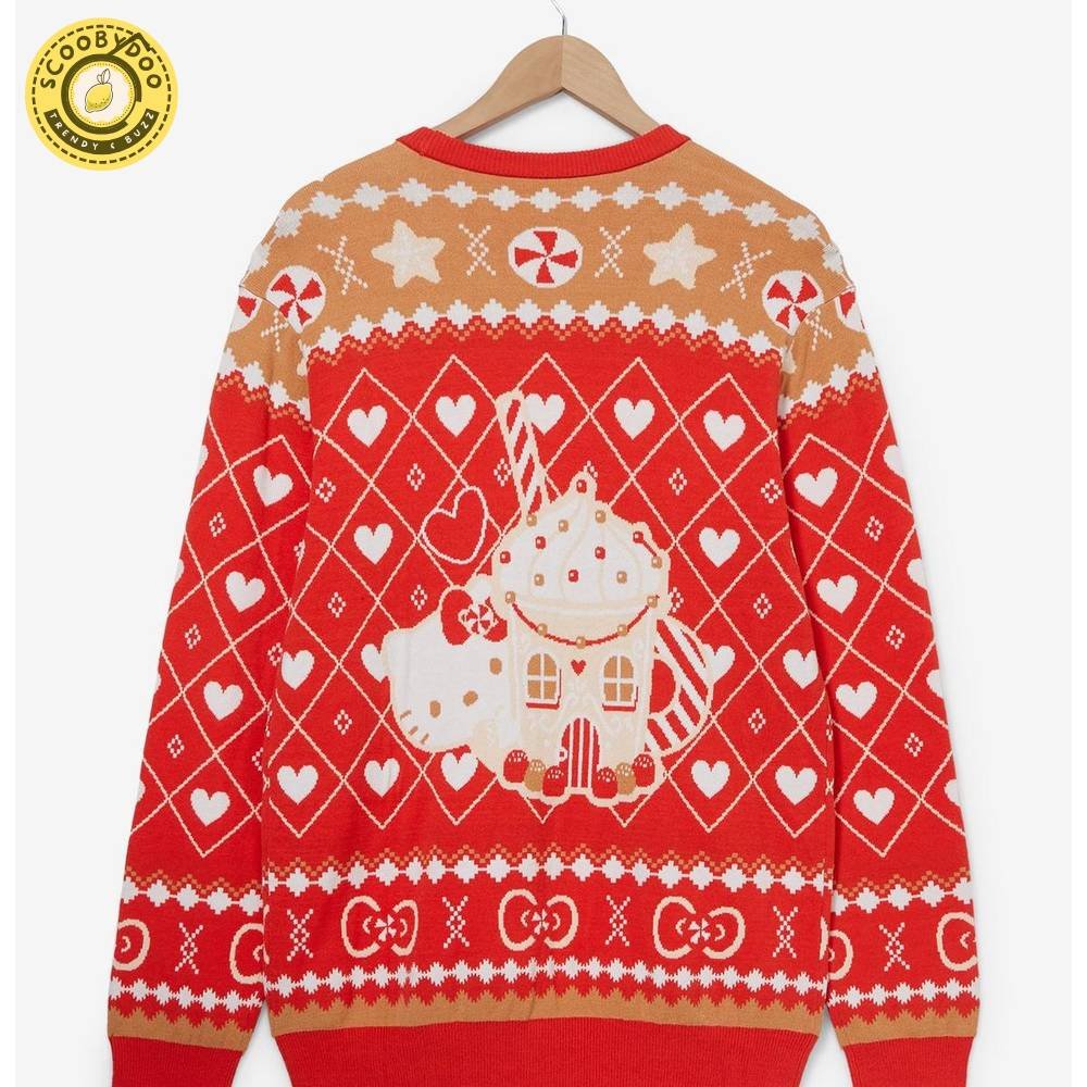 Sanrio Hello Kitty Gingerbread Patterned Holiday Sweater Sanrio Hello Kitty Gingerbread Patterned Holiday Sweater