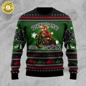 Santa Born To Ride Motorcycle Ugly Christmas Sweater