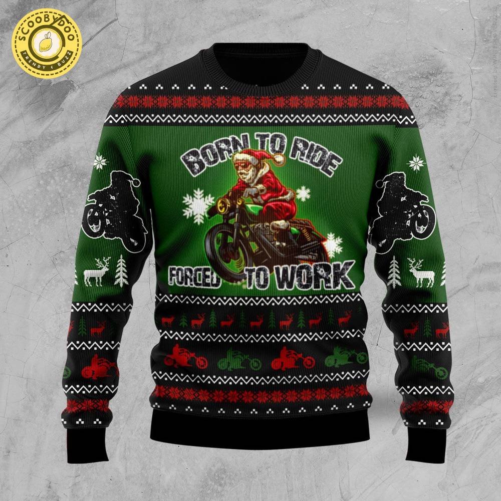 Santa Born To Ride Motorcycle Ugly Christmas Sweater Santa Born To Ride Motorcycle Ugly Christmas Sweater
