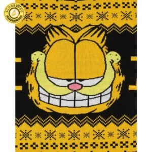 Seven Times Six Garfield Cat Men’S Big Grin Fair Isle Design Pullover Ugly Christmas Sweater Black
