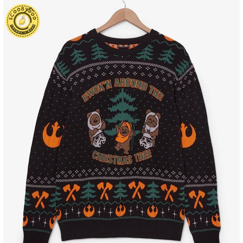 Star Wars Ewok'N Around The Tree Patterned Holiday Sweater Star Wars Ewok'N Around The Tree Patterned Holiday Sweater