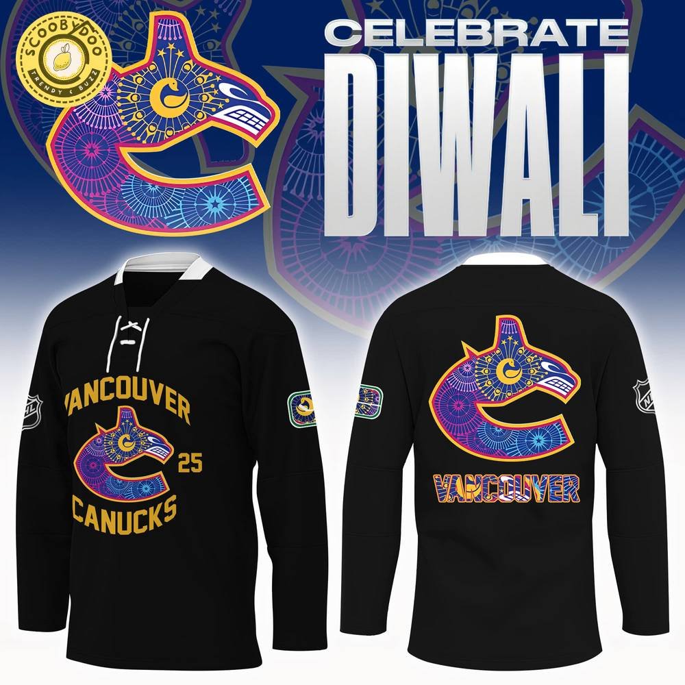 Vancouver Canucks Diwali Night 2024 Hockey Jersey | Black Color, sleek style, unique design. Vancouver Canucks Diwali Night 2024 Hockey Jersey | Black Color, sleek style, unique design.