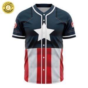 Hooktab 3D Printed Captain America Cosplay Marvel Men’S Short Sleeve Anime Baseball Jersey
