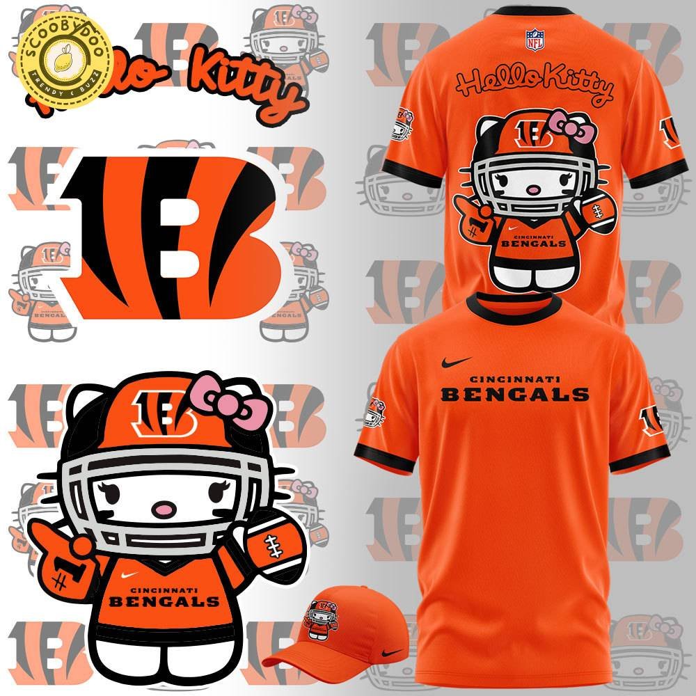 Limited Edition Cincinnati Bengals x Hello Kitty T-Shirt - Playful NFL Apparel Limited Edition Cincinnati Bengals x Hello Kitty T-Shirt - Playful NFL Apparel
