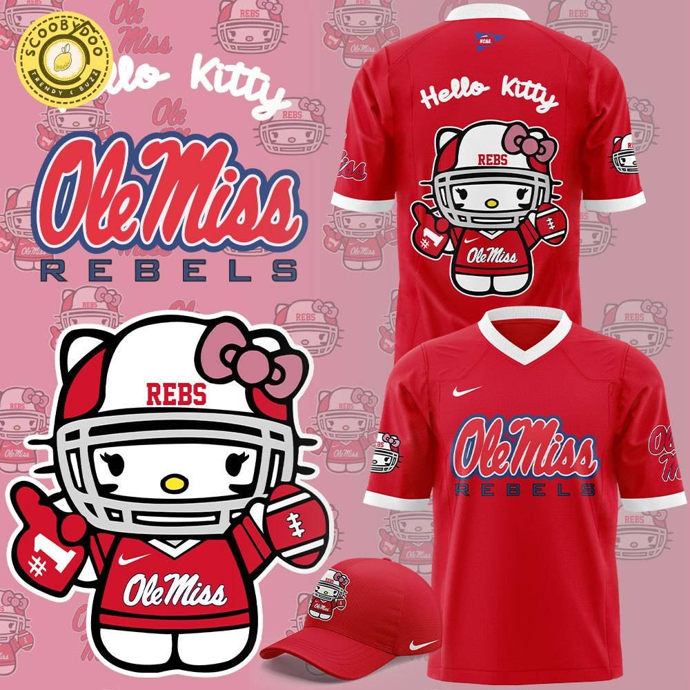 Limited Edition Ole Miss Football x Hello Kitty Football Jersey - Fun Rebels Gear Limited Edition Ole Miss Football x Hello Kitty Football Jersey - Fun Rebels Gear