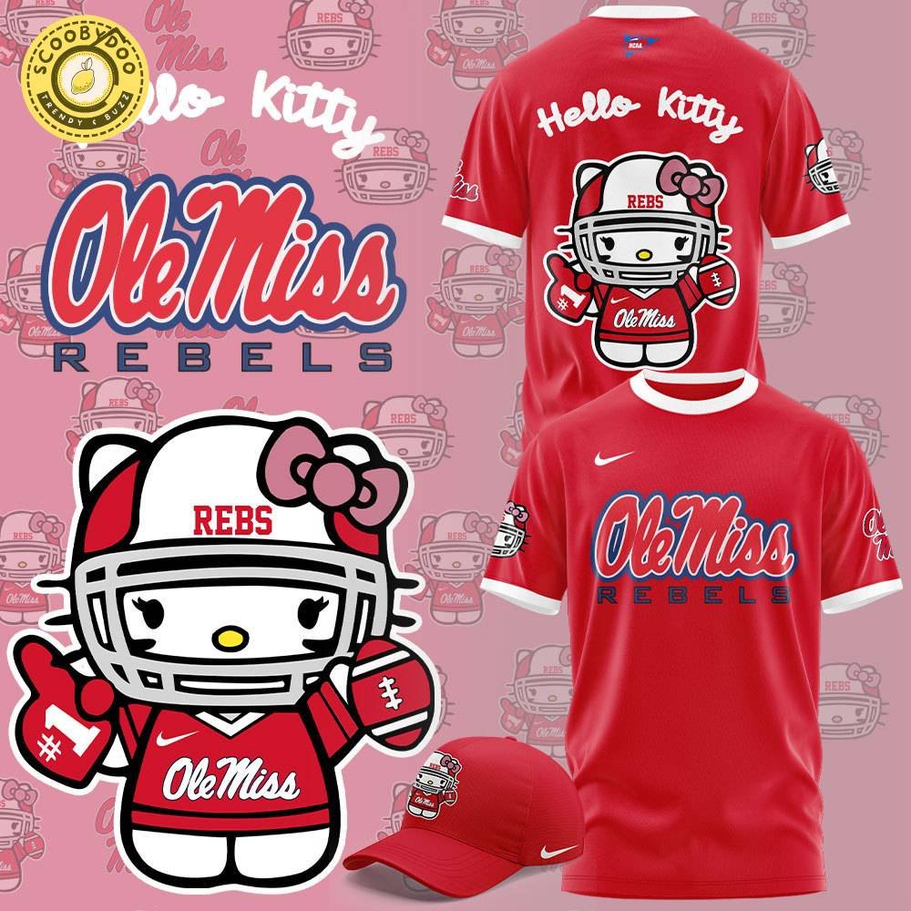 Limited Edition Ole Miss Football x Hello Kitty T-Shirt - Adorable Fan Apparel Limited Edition Ole Miss Football x Hello Kitty T-Shirt - Adorable Fan Apparel