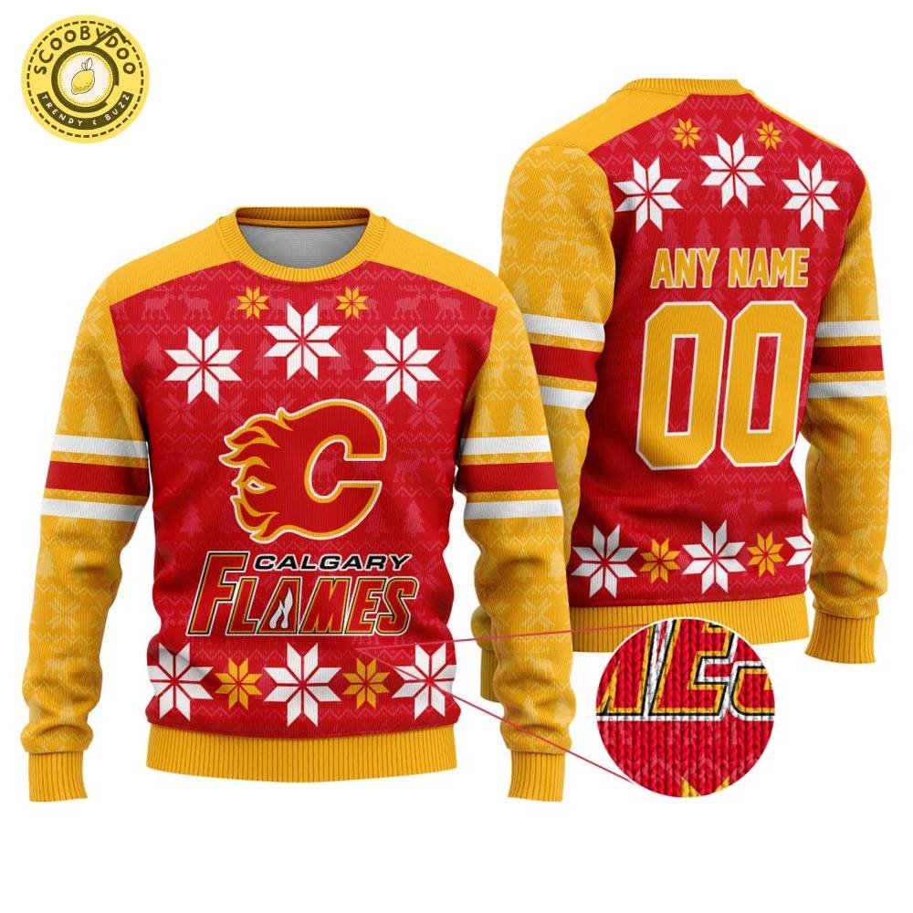 Personalized NHL Calgary Flames Special Ugly Sweater For Christmas Personalized NHL Calgary Flames Special Ugly Sweater For Christmas