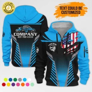 Personalized Name Blue Love Tow Truck 3D Printed Quarter Zip Hoodie