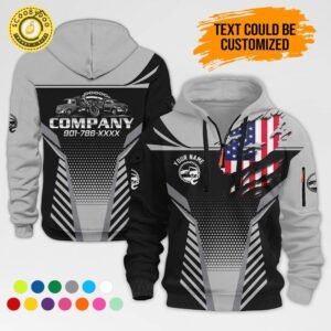 Personalized Name Gray Love Tow Truck 3D Printed Quarter Zip Hoodie