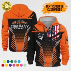 Personalized Name Orange  Love Tow Truck 3D Printed Quarter Zip Hoodie