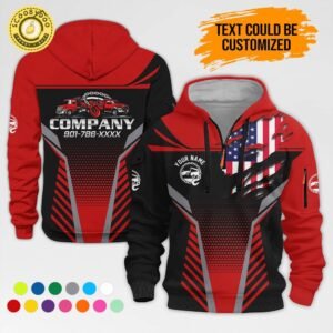 Personalized Name Red Love Tow Truck 3D Printed Quarter Zip Hoodie