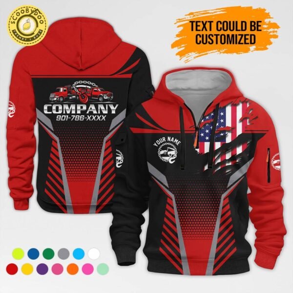 Personalized Name Red Love Tow Truck 3D Printed Quarter Zip Hoodie