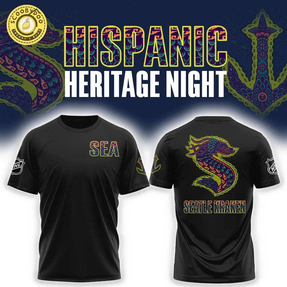 Seattle Kraken Inaugural Hispanic Heritage Night T-shirt, cultural celebration, fan apparel. Seattle Kraken Inaugural Hispanic Heritage Night T-shirt, cultural celebration, fan apparel.