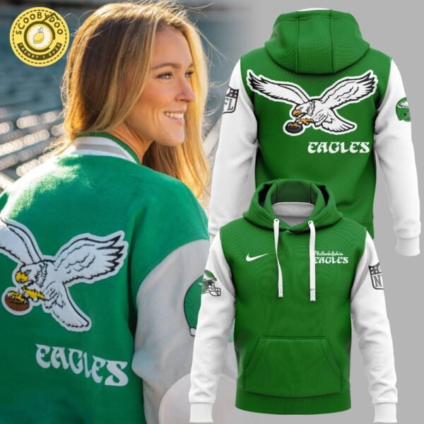 The iconic ’90s Philadelphia Eagles Letterman Jacket “Kelly Green” Hoodie On Sale