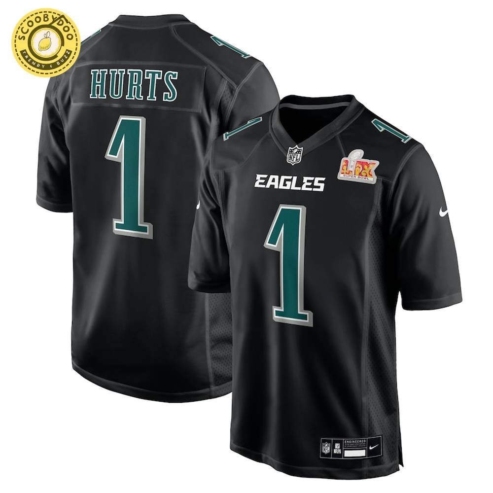 Men's Nike Philadelphia Eagles Jalen Hurts Super Bowl LIX Carbon Black Fashion Game Jersey Men's Nike Philadelphia Eagles Jalen Hurts Super Bowl LIX Carbon Black Fashion Game Jersey