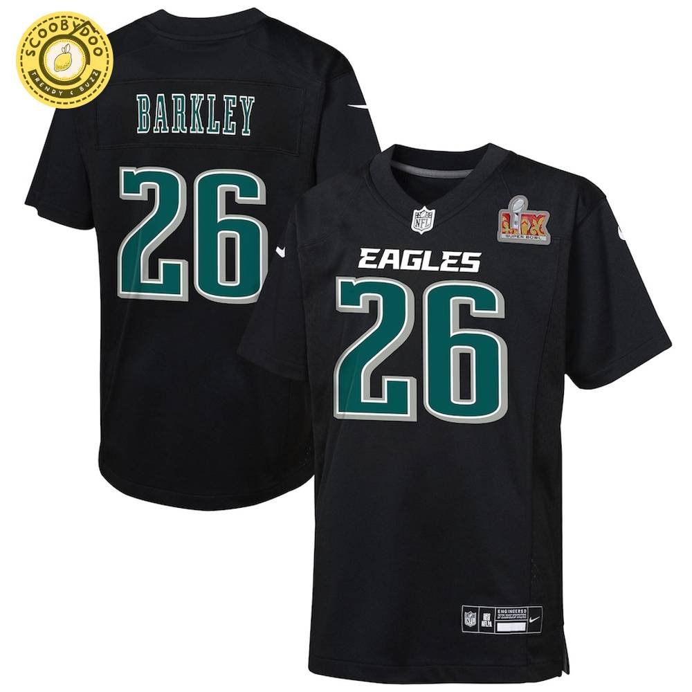 Youth Nike Philadelphia Eagles Saquon Barkley Super Bowl LIX Carbon Black Fashion Game Jersey Youth Nike Philadelphia Eagles Saquon Barkley Super Bowl LIX Carbon Black Fashion Game Jersey