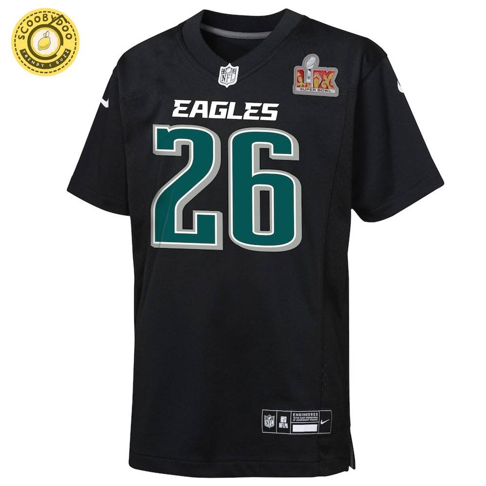Youth Nike Philadelphia Eagles Saquon Barkley Super Bowl LIX Carbon Black Fashion Game Jersey Youth Nike Philadelphia Eagles Saquon Barkley Super Bowl LIX Carbon Black Fashion Game Jersey