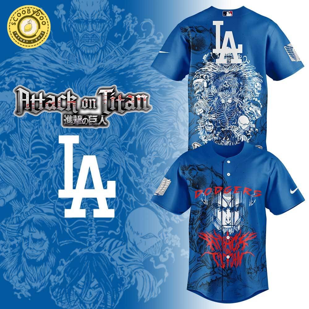 Los Angeles Dodgers x Attack on Titan Baseball Jersey Los Angeles Dodgers x Attack on Titan Baseball Jersey