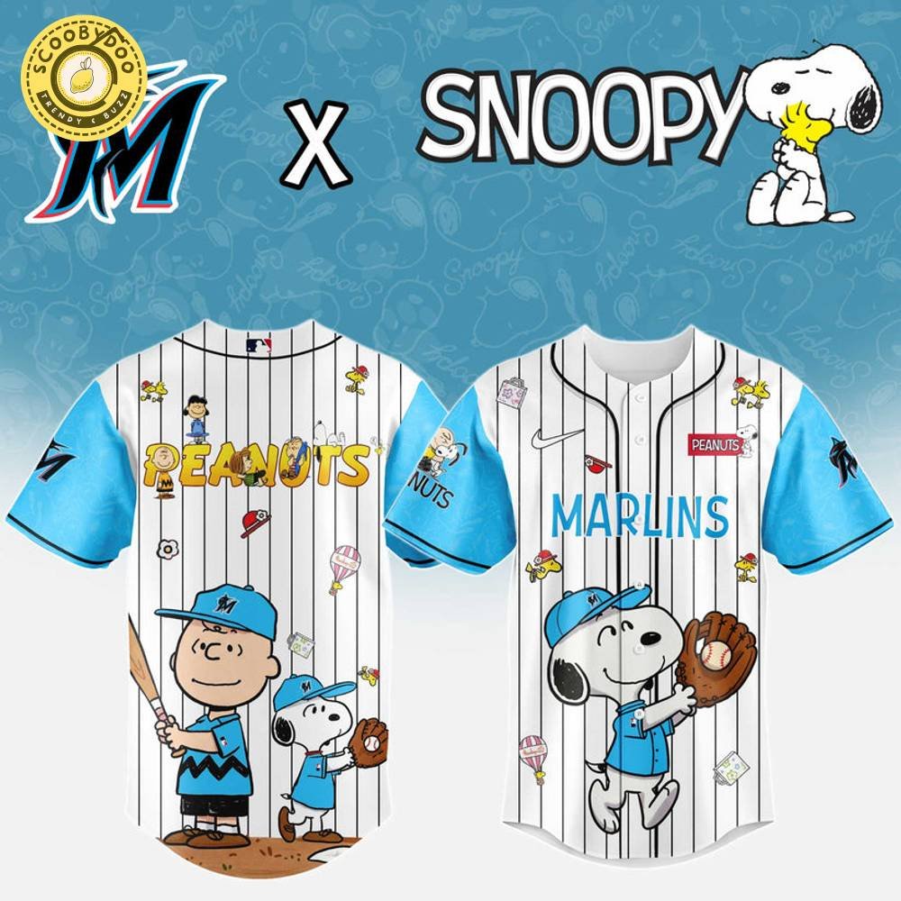 Miami Marlins MLB “75th Anniversary of Peanuts” Snoopy Special Edition Jersey 2025 Miami Marlins MLB “75th Anniversary of Peanuts” Snoopy Special Edition Jersey 2025