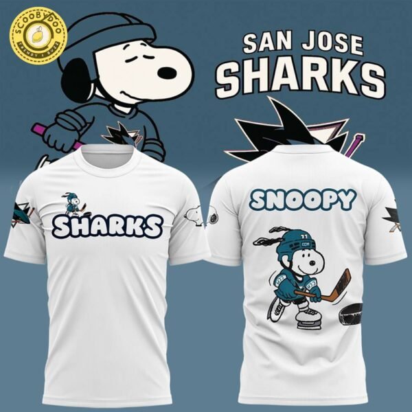 San Jose Sharks x Snoopy White Tshirt 2025 Limited Edition