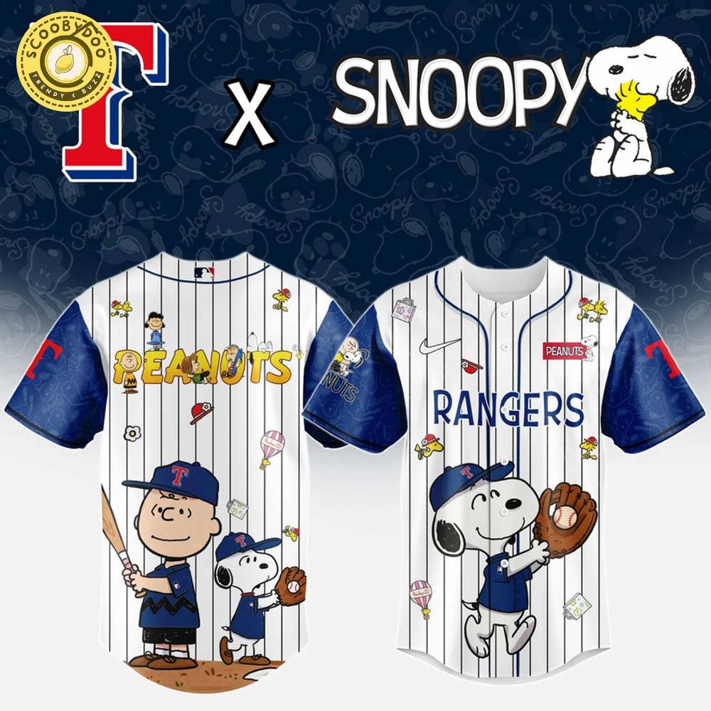 Texas Rangers MLB “75th Anniversary of Peanuts” Snoopy Special Edition Jersey 2025 Texas Rangers MLB “75th Anniversary of Peanuts” Snoopy Special Edition Jersey 2025