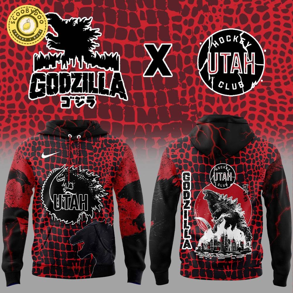 Utah Hockey x Godzilla Red Hoodie 2025 Utah Hockey x Godzilla Red Hoodie 2025