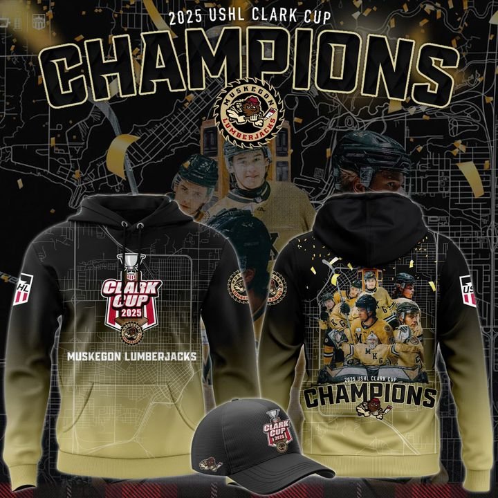 Muskegon Lumberjacks 2025 USHL Clark Cup Champions Hoodie – Hockey Victory Gear Muskegon Lumberjacks 2025 USHL Clark Cup Champions Hoodie – Hockey Victory Gear