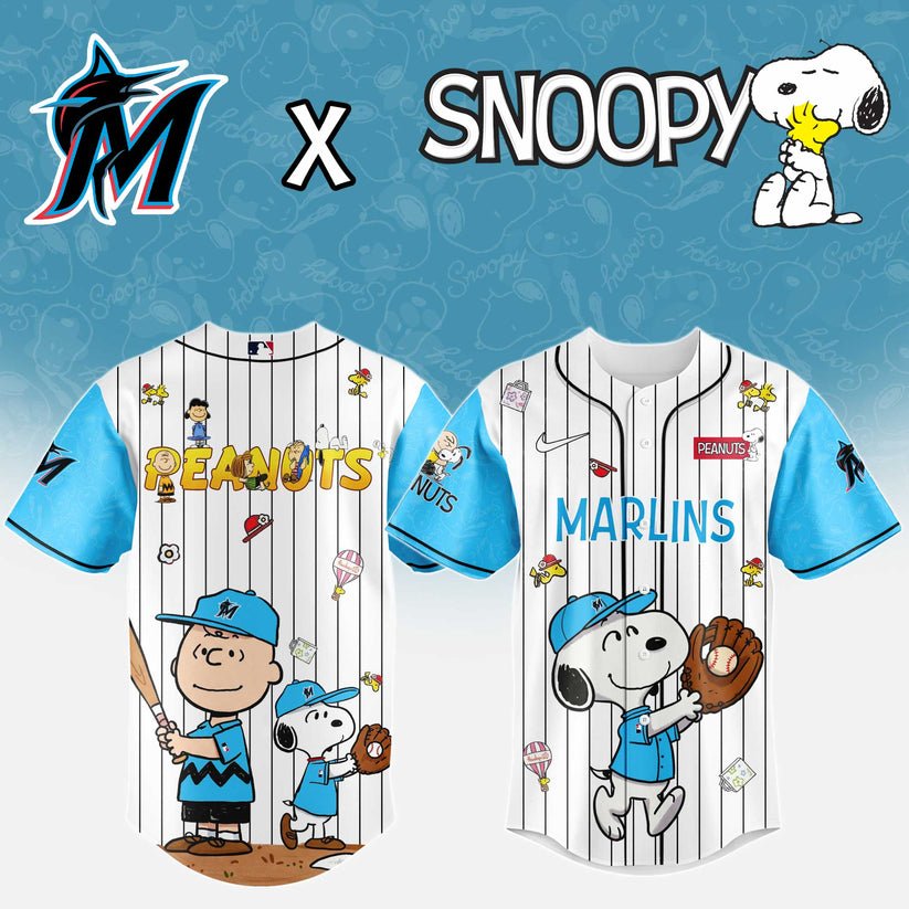 Miami Marlins MLB “75th Anniversary of Peanuts” Snoopy Special Edition Jersey 2025 Miami Marlins MLB “75th Anniversary of Peanuts” Snoopy Special Edition Jersey 2025