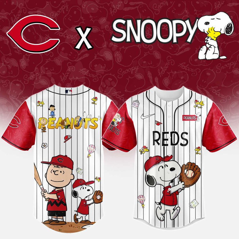 Cincinnati Reds MLB “75th Anniversary of Peanuts” Snoopy Special Edition Jersey 2025 Cincinnati Reds MLB “75th Anniversary of Peanuts” Snoopy Special Edition Jersey 2025