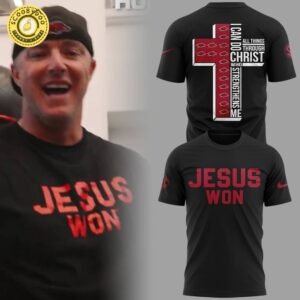 Arkansas x Jesus Won 2025 Black TShirt