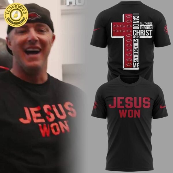 Arkansas x Jesus Won 2025 Black TShirt